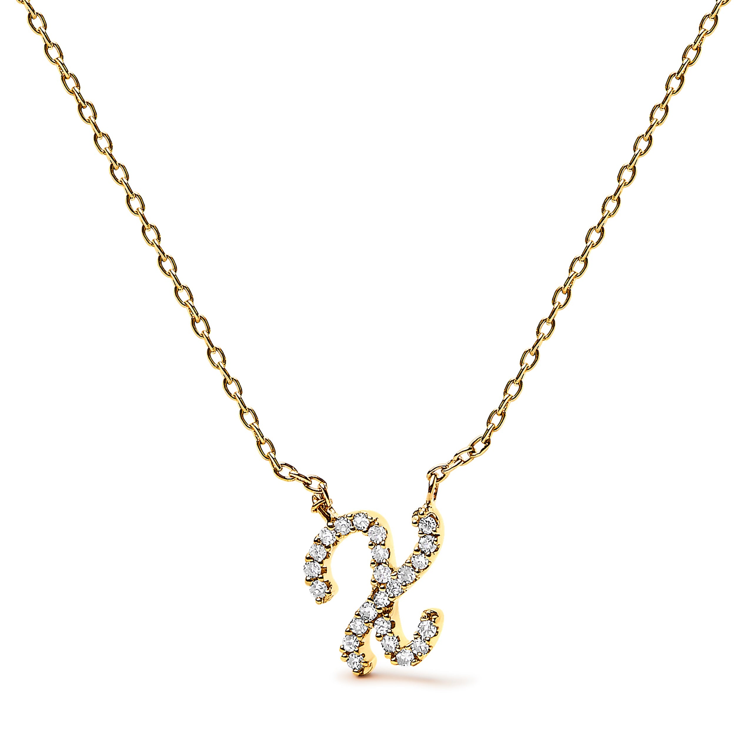 14K White Gold Diamond Accent "A" Initial Script Style Pendant Necklace