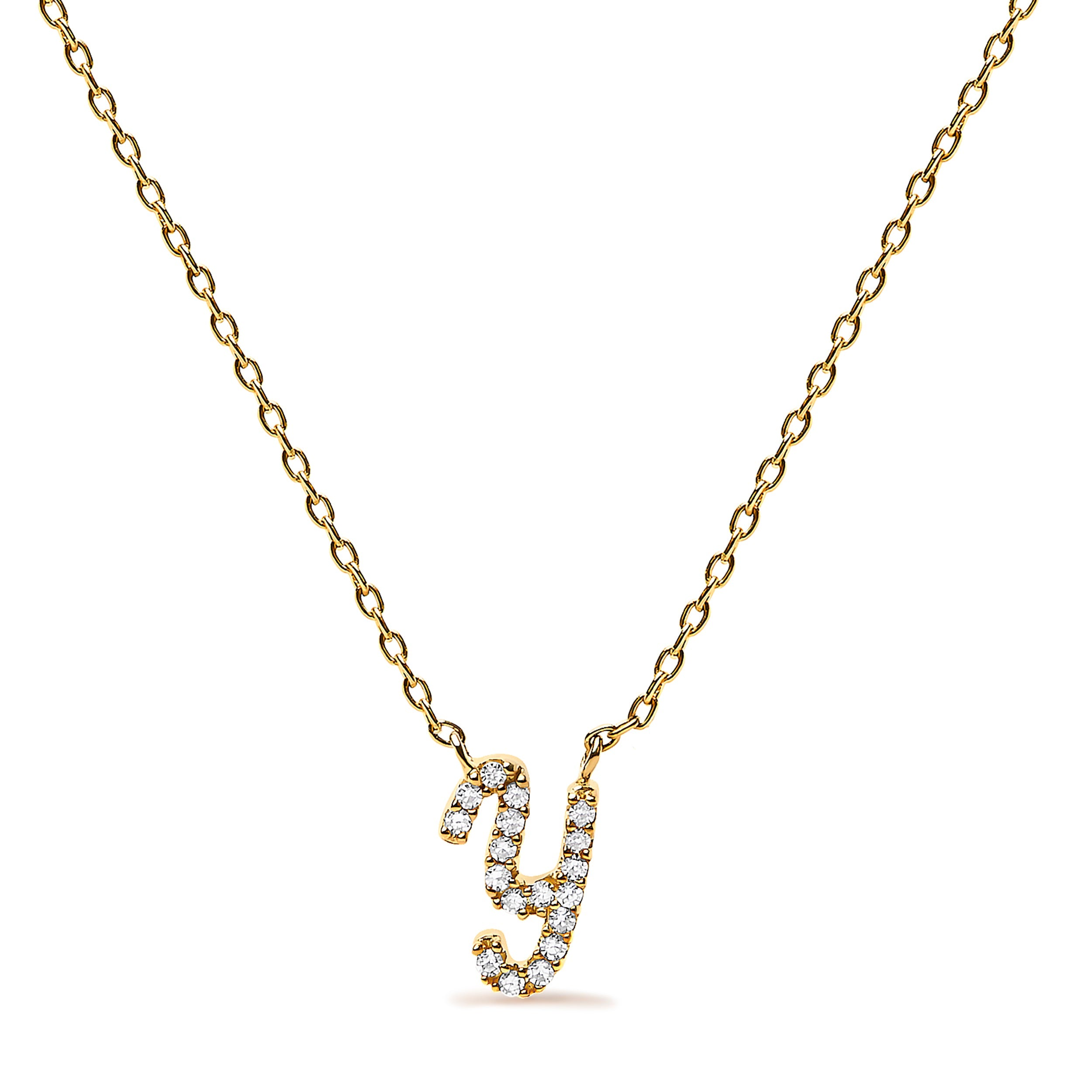 10K White Gold Diamond Accent "A" Initial Script Style Pendant Necklace
