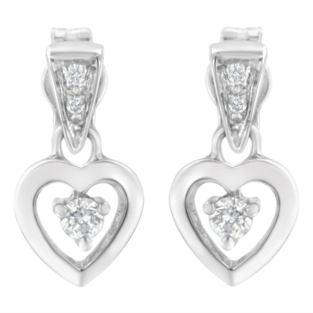 14K White Gold 1/6 Cttw Diamond Dangle Heart Stud Earrings (H-I, SI2-I1)