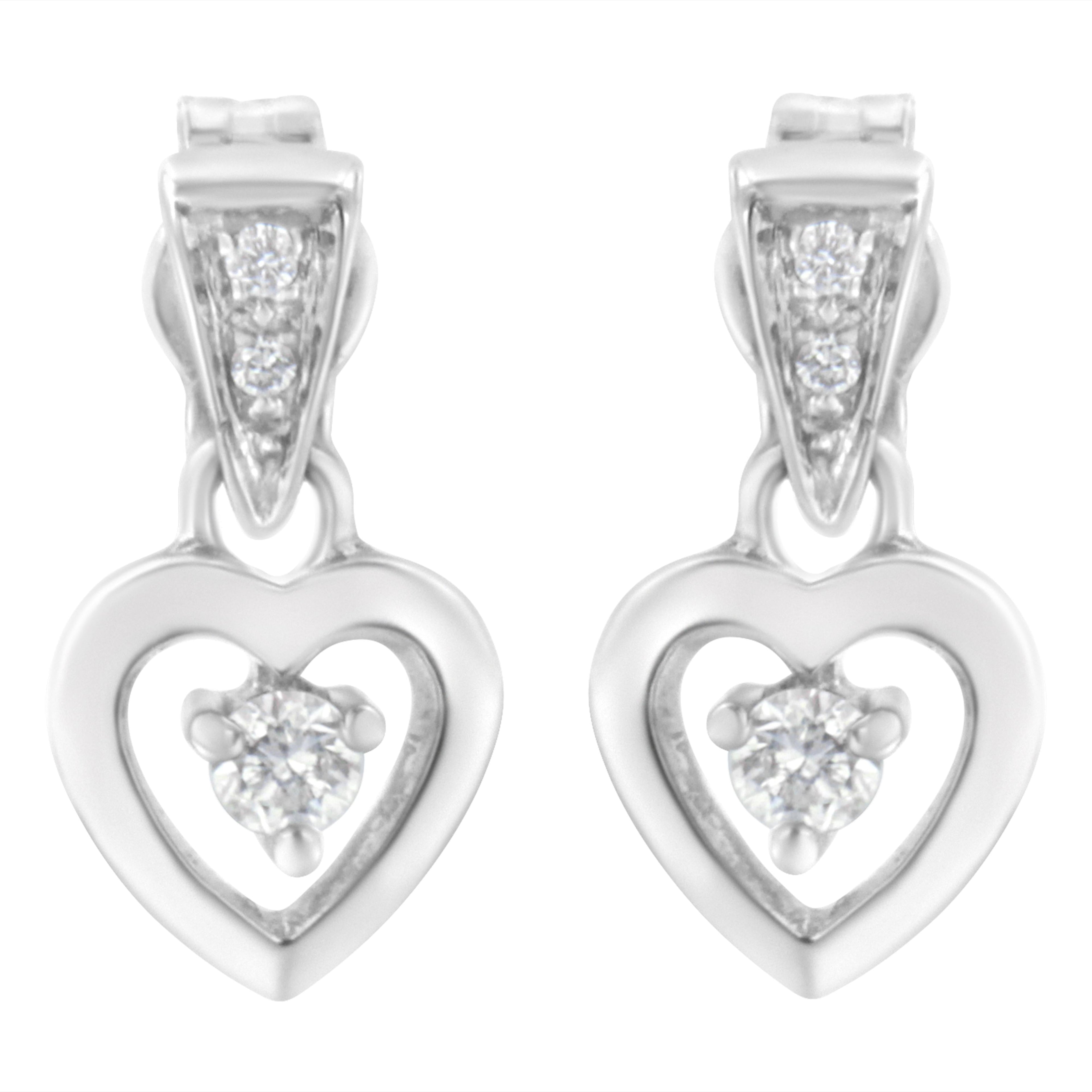 14K White Gold 1/6 Cttw Diamond Dangle Heart Stud Earrings (H-I, SI2-I1)
