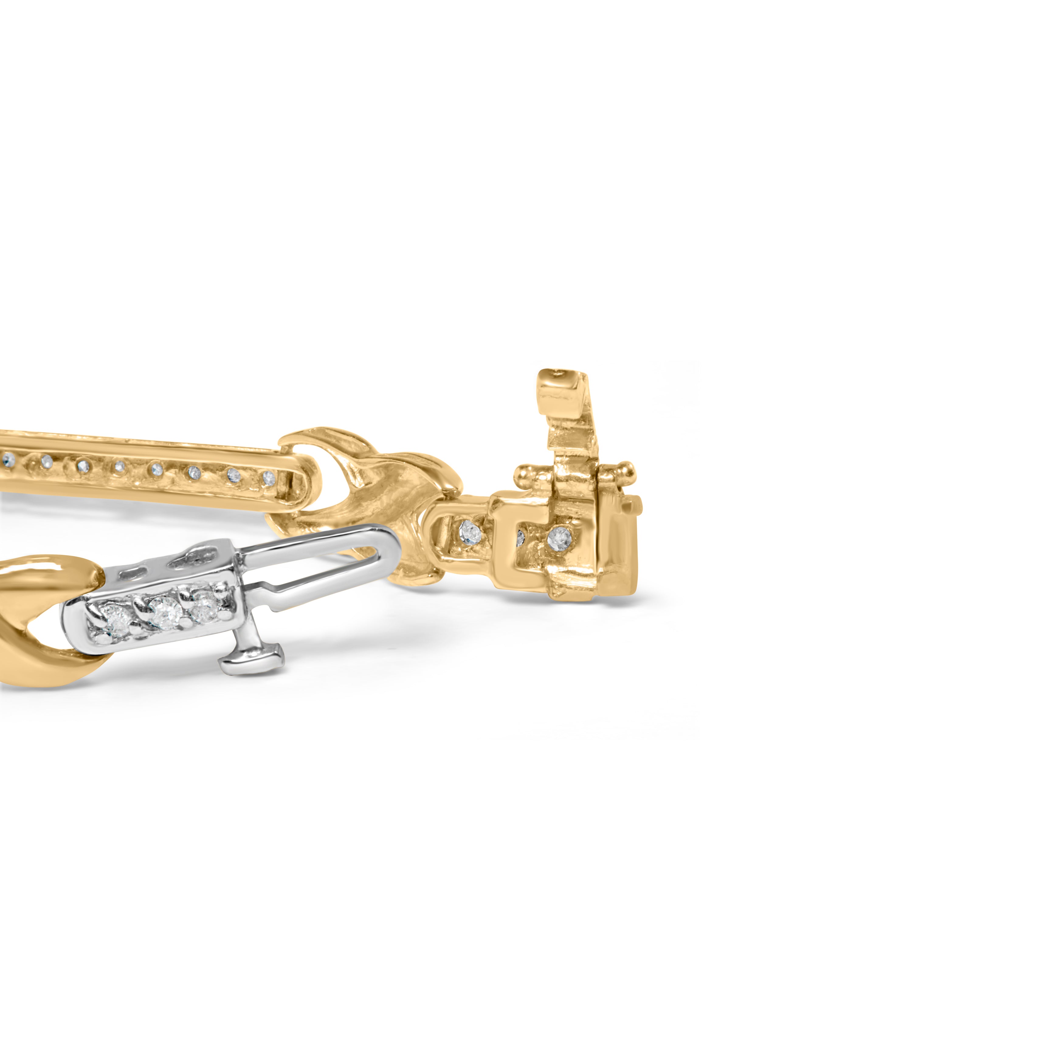 10K Yellow Gold 1.00 Carat Total Weight Pave Set Diamond Bar and X-Link 7" Bracelet (I-J Color, I3 Quality)