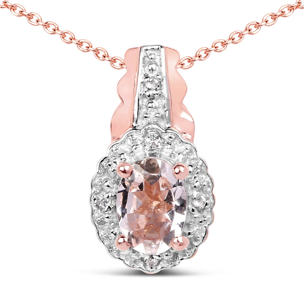 14K Rose Gold Plated 0.73 Carat Genuine Morganite & White Topaz .925 Sterling Silver Pendant