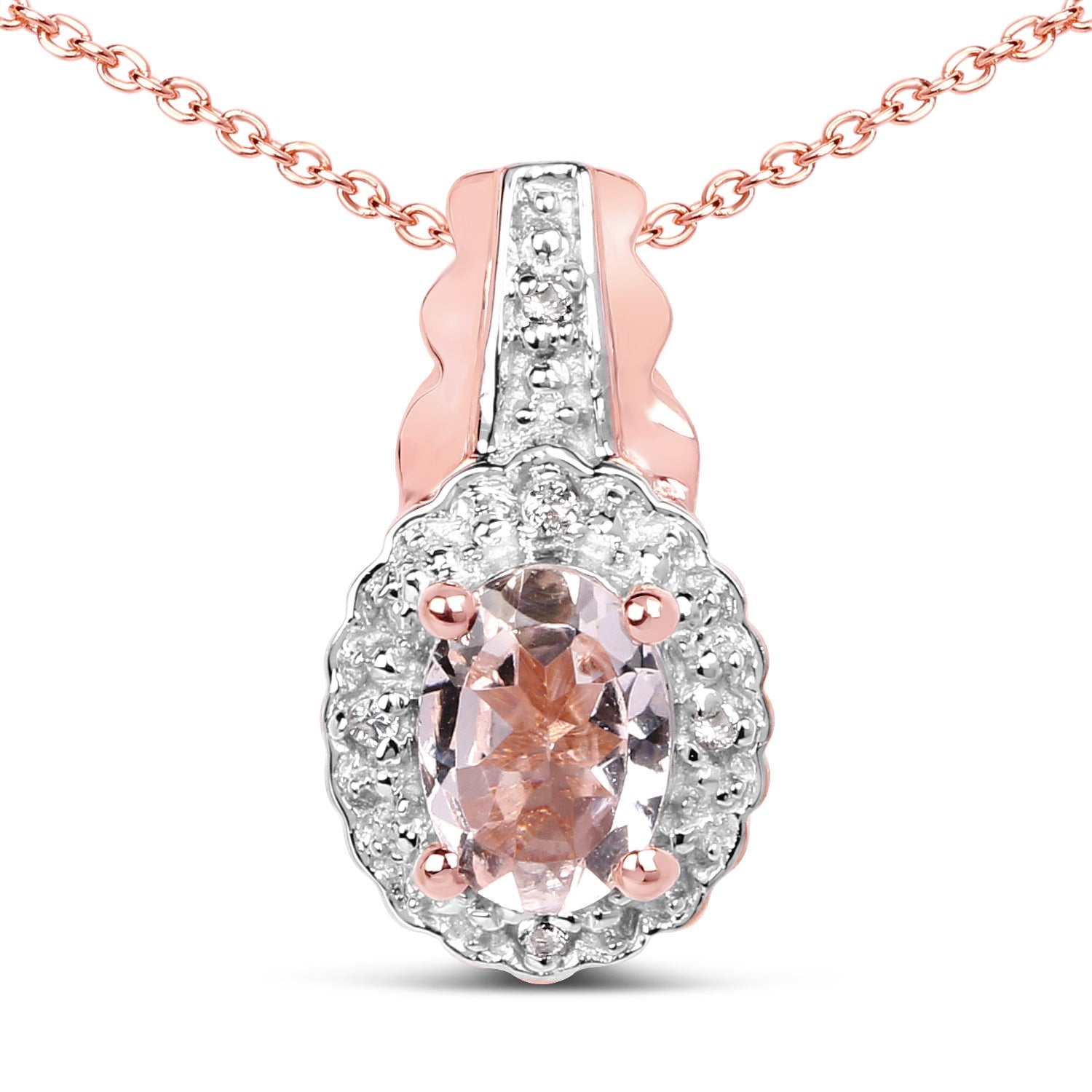 14K Rose Gold Plated 0.73 Carat Genuine Morganite & White Topaz .925 Sterling Silver Pendant