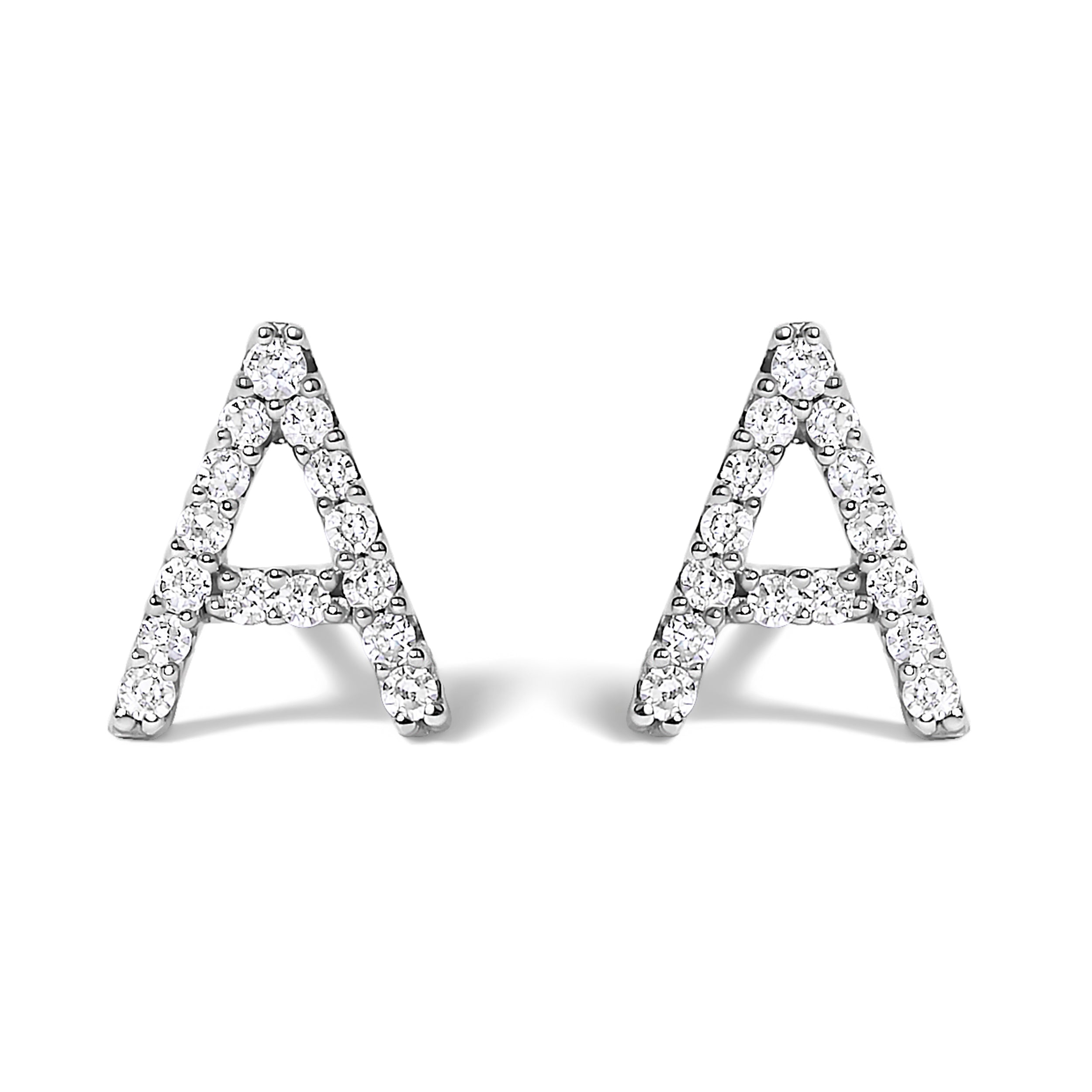 10K White Gold 1/10 Cttw Diamond Initial "A" Stud Earring