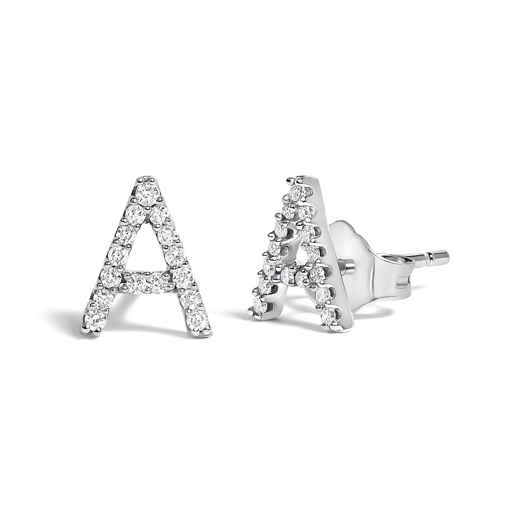 10K White Gold 1/10 Cttw Diamond Initial "A" Stud Earring