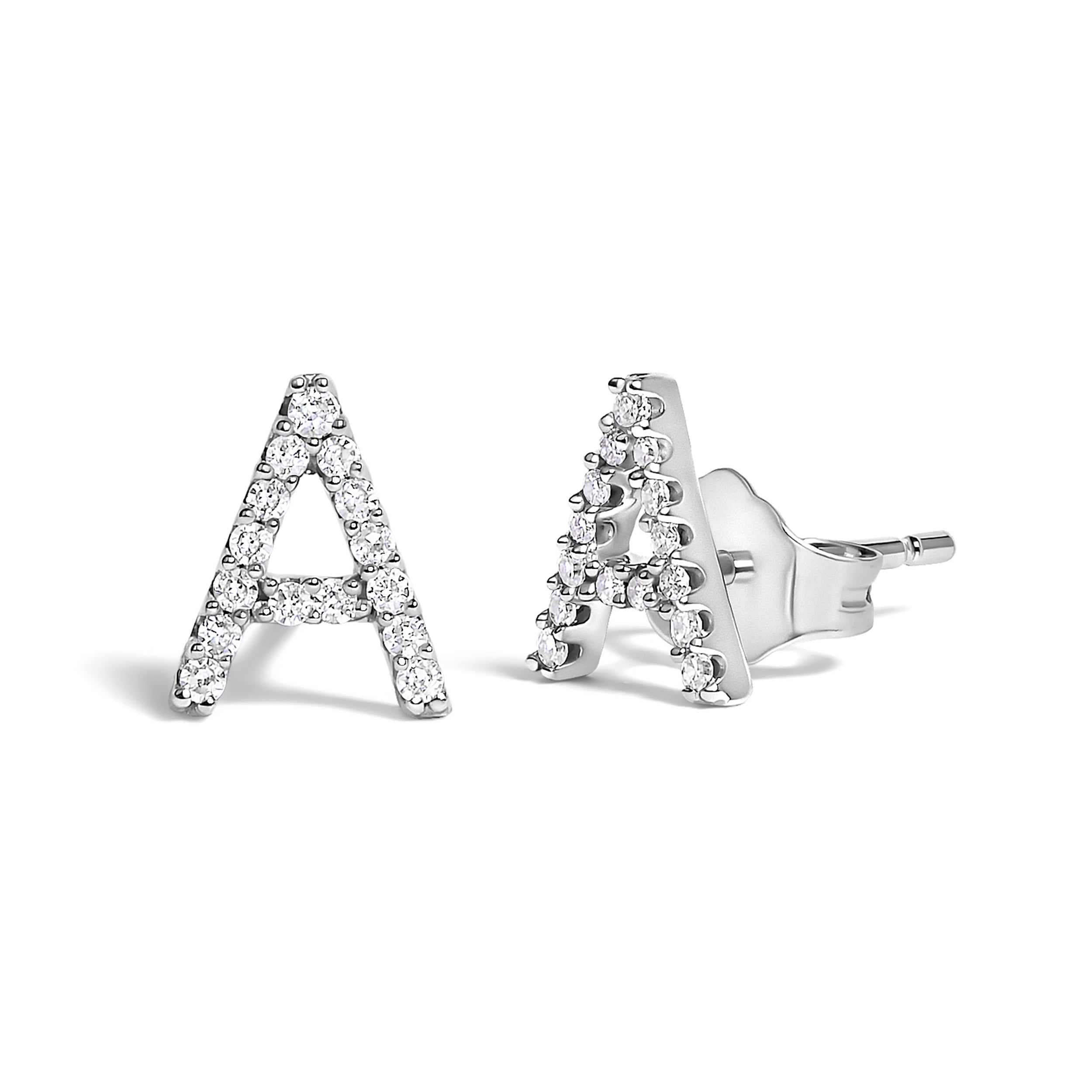10K White Gold 1/10 Cttw Diamond Initial "A" Stud Earring