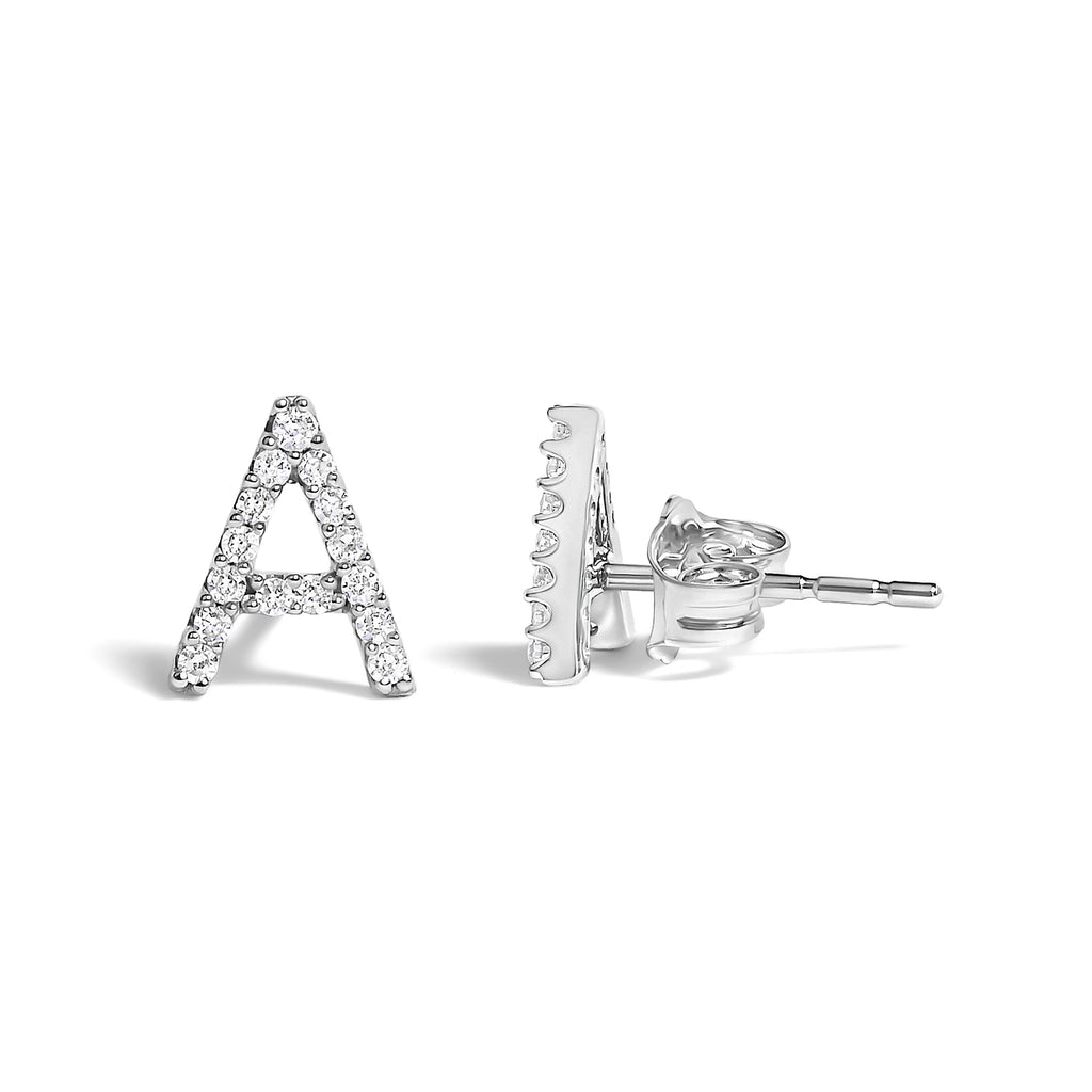 10K White Gold 1/10 Cttw Diamond Initial "A" Stud Earring