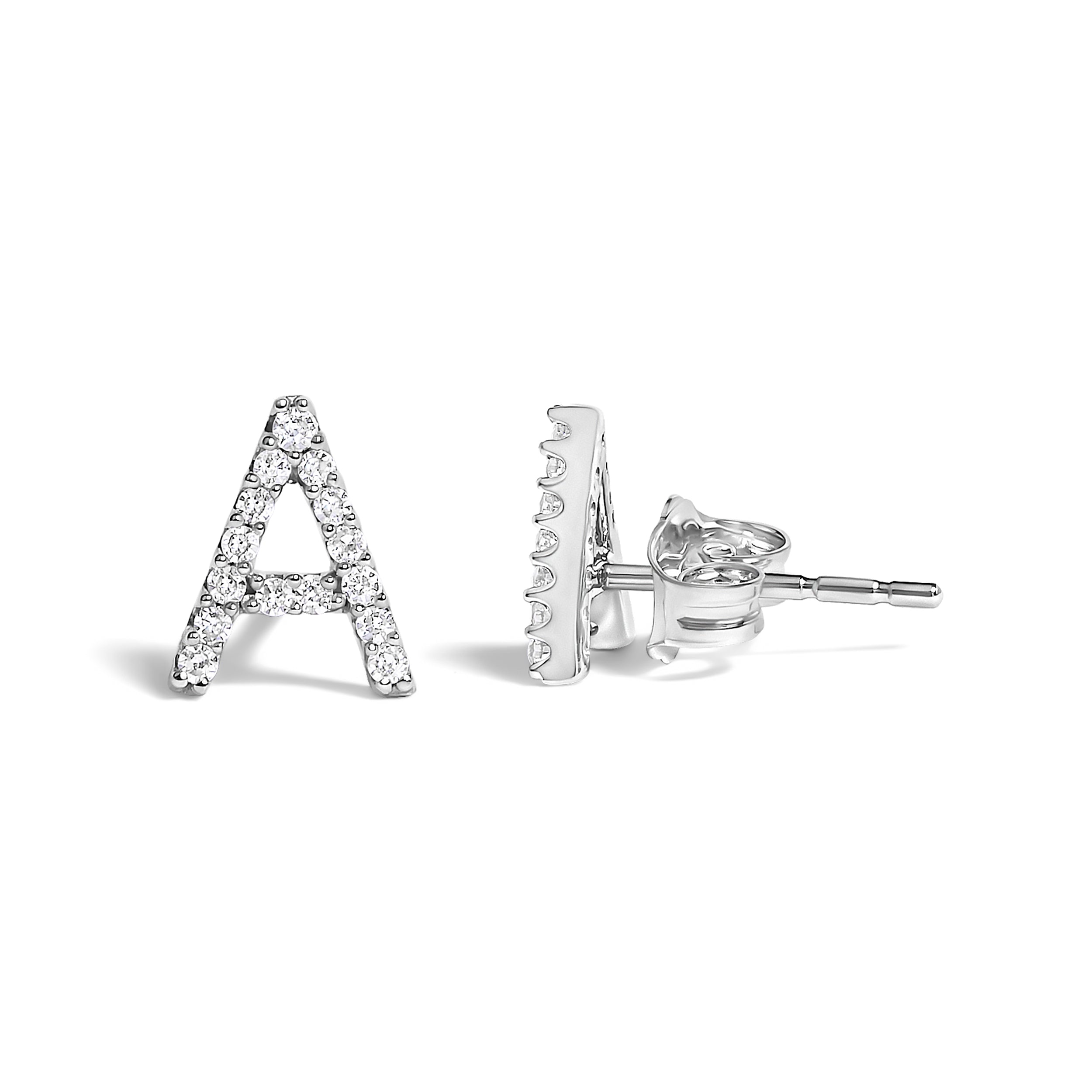 10K White Gold 1/10 Cttw Diamond Initial "A" Stud Earring