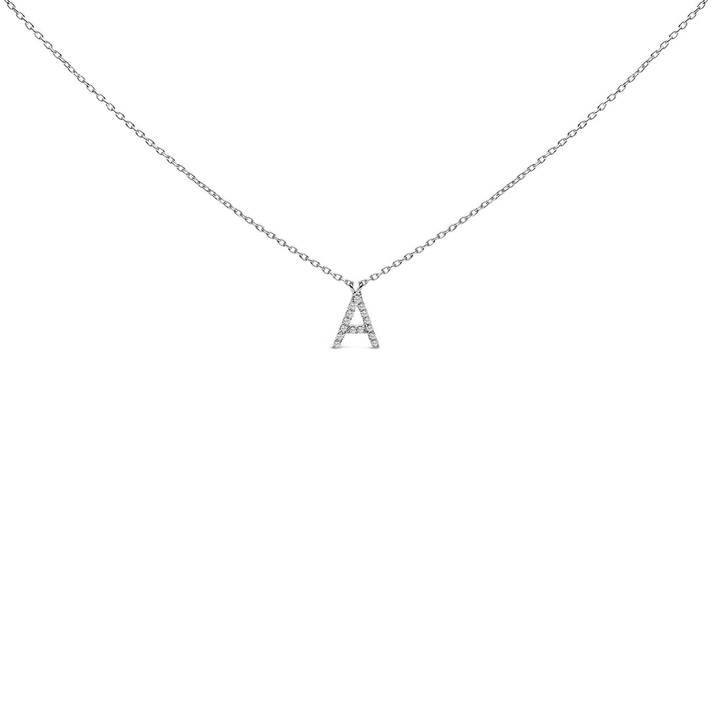 10K White Gold Diamond Accent "A" Block Initial Pendant Necklace