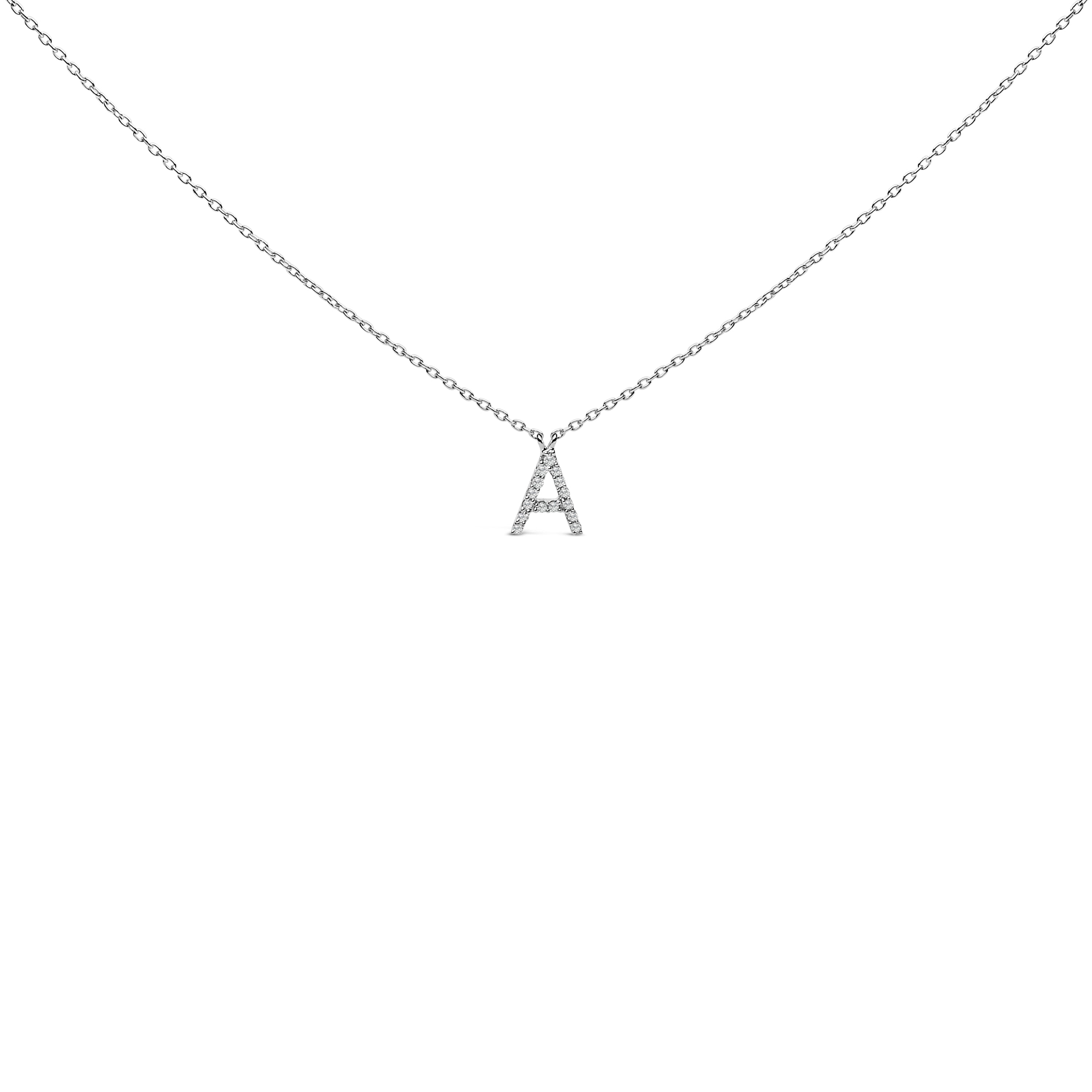 10K White Gold Diamond Accent "A" Block Initial Pendant Necklace