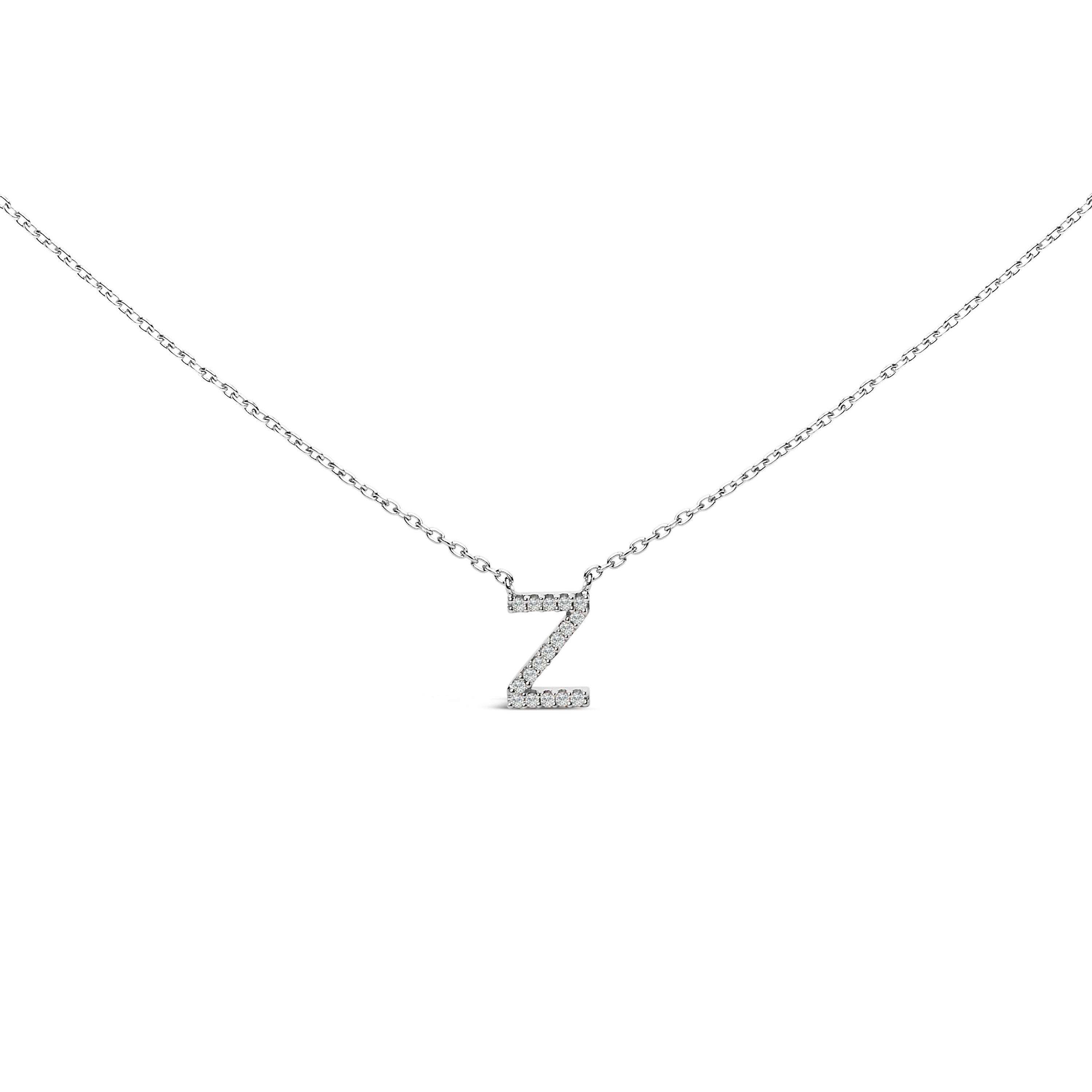 10K White Gold Diamond Accent "A" Block Initial Pendant Necklace