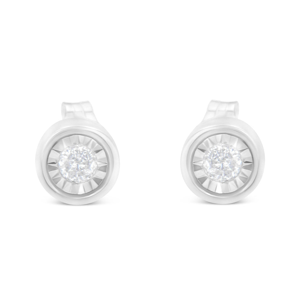 .925 Sterling Silver 1/5 Carat Total Weight Round Brilliant-Cut Near Colorless Diamond Miracle-Set Bezel Barrel Style Stud Earrings (I-J Color, I2-I3 Clarity)
