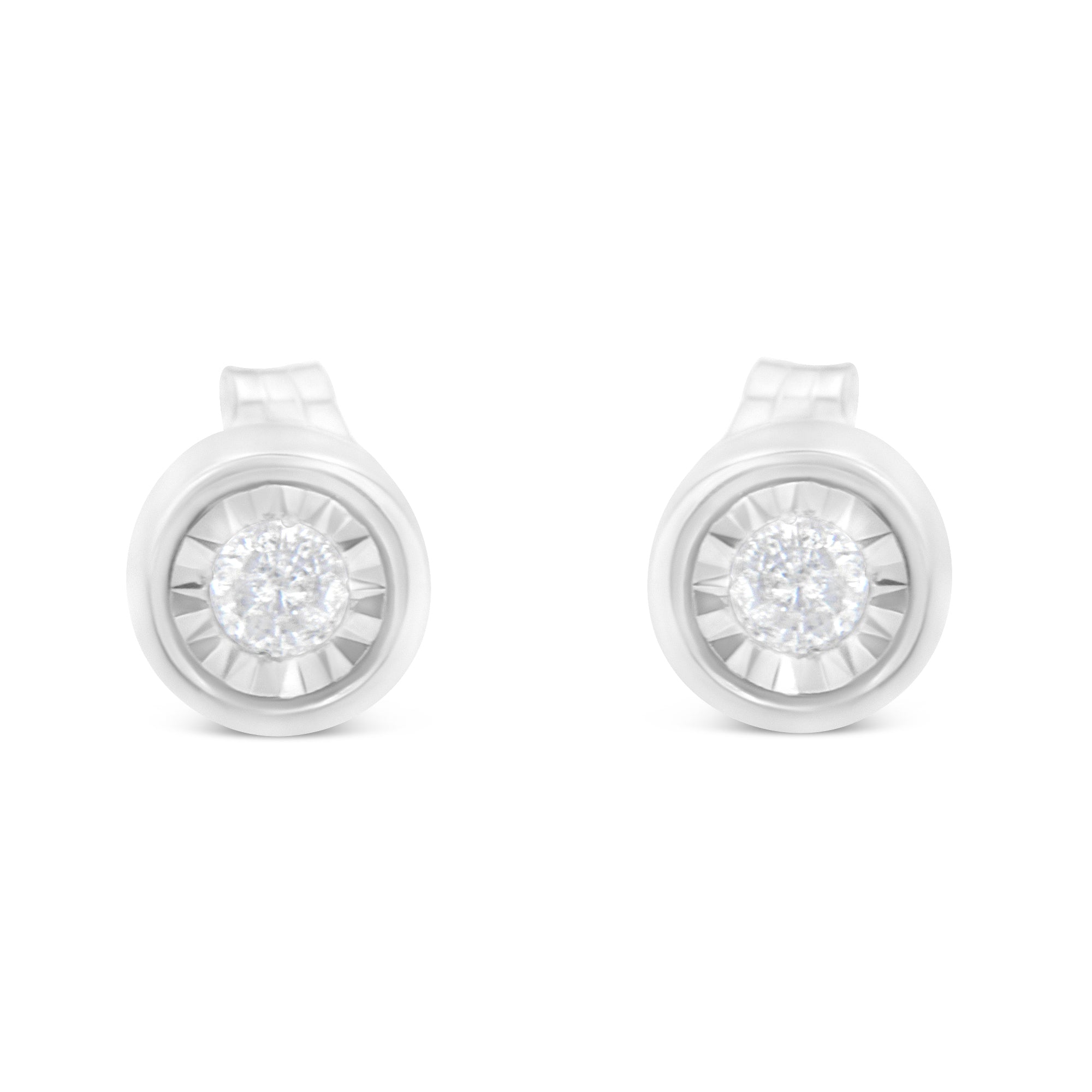 .925 Sterling Silver 1/5 Carat Total Weight Round Brilliant-Cut Near Colorless Diamond Miracle-Set Bezel Barrel Style Stud Earrings (I-J Color, I2-I3 Clarity)