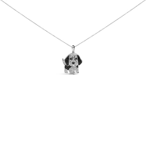 .925 Sterling Silver 1/4 Carat Total Weight White and Black Diamond Basset Hound Dog Pendant Necklace 18 inch (I-J Color, I2-I3 Clarity)