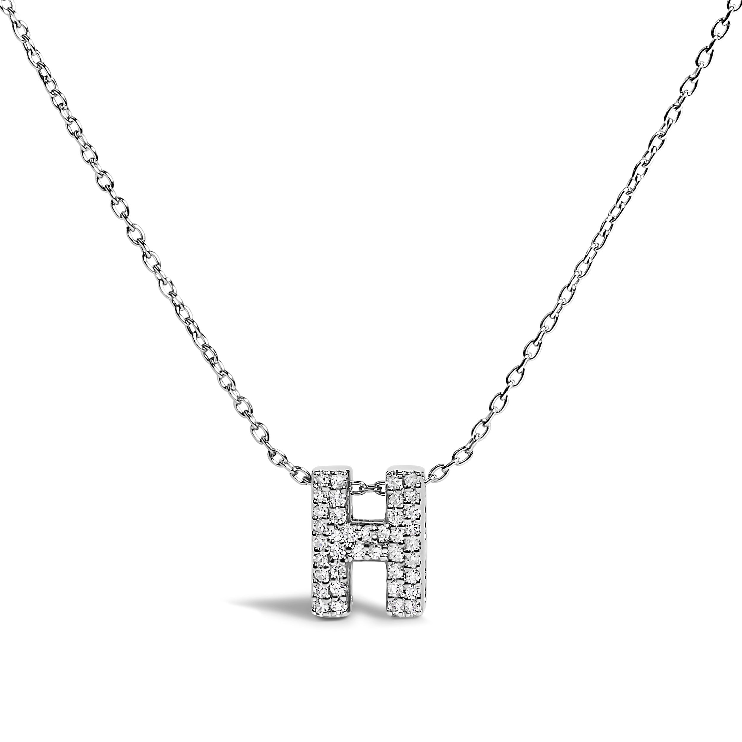 10K White Gold Diamond Accent "A" Initial Bubble Pendant Necklace