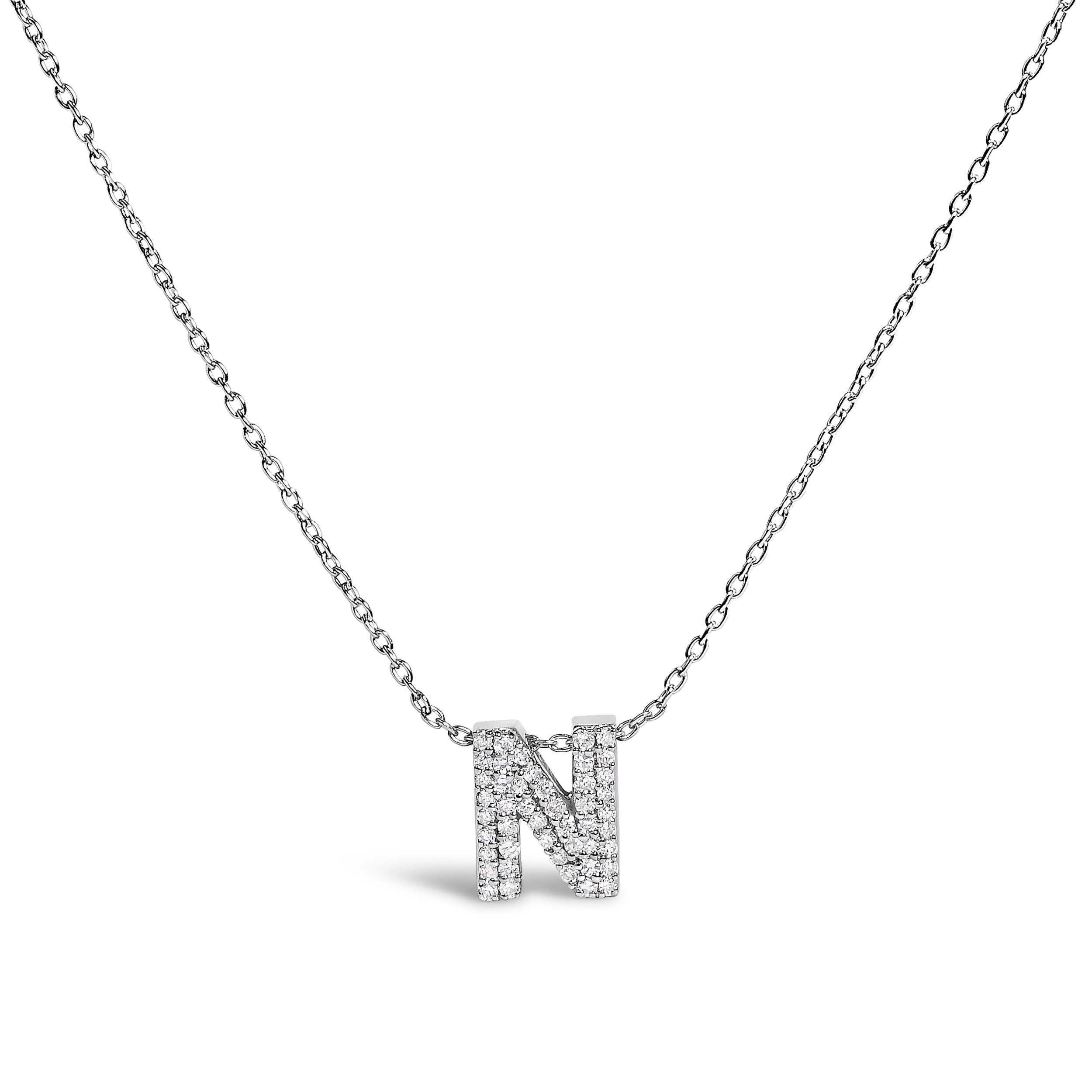 10K White Gold Diamond Accent "A" Initial Bubble Pendant Necklace