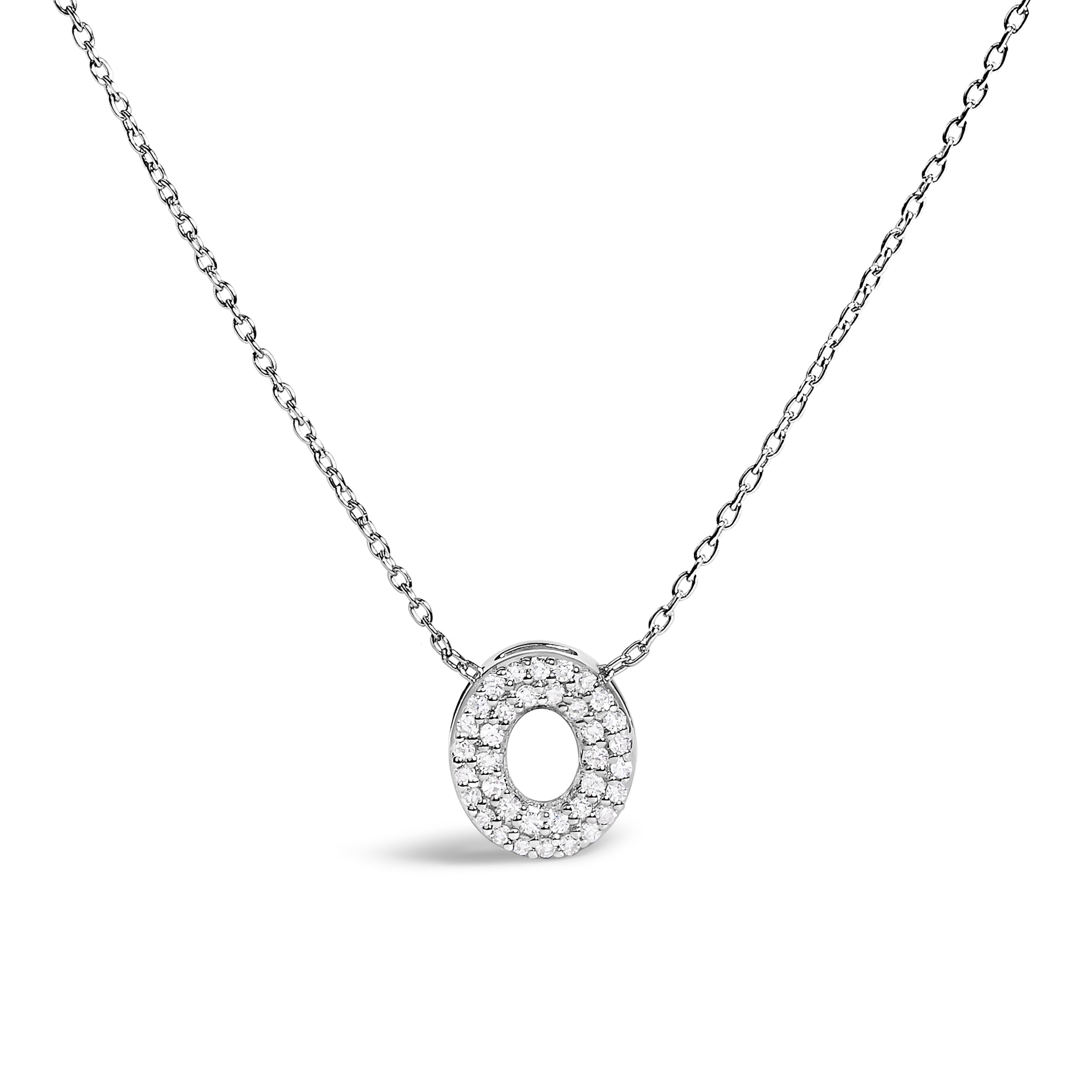 10K White Gold Diamond Accent "A" Initial Bubble Pendant Necklace