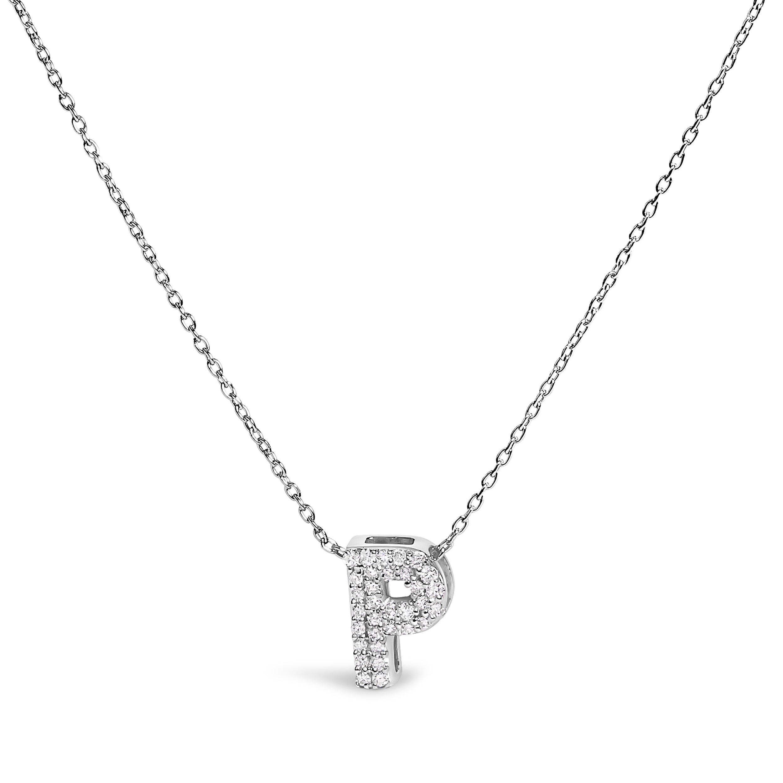 10K White Gold Diamond Accent "A" Initial Bubble Pendant Necklace