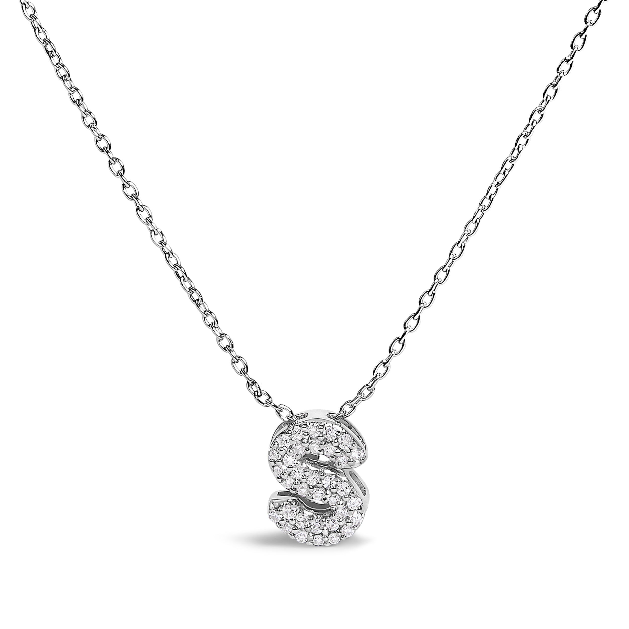 10K White Gold Diamond Accent "A" Initial Bubble Pendant Necklace