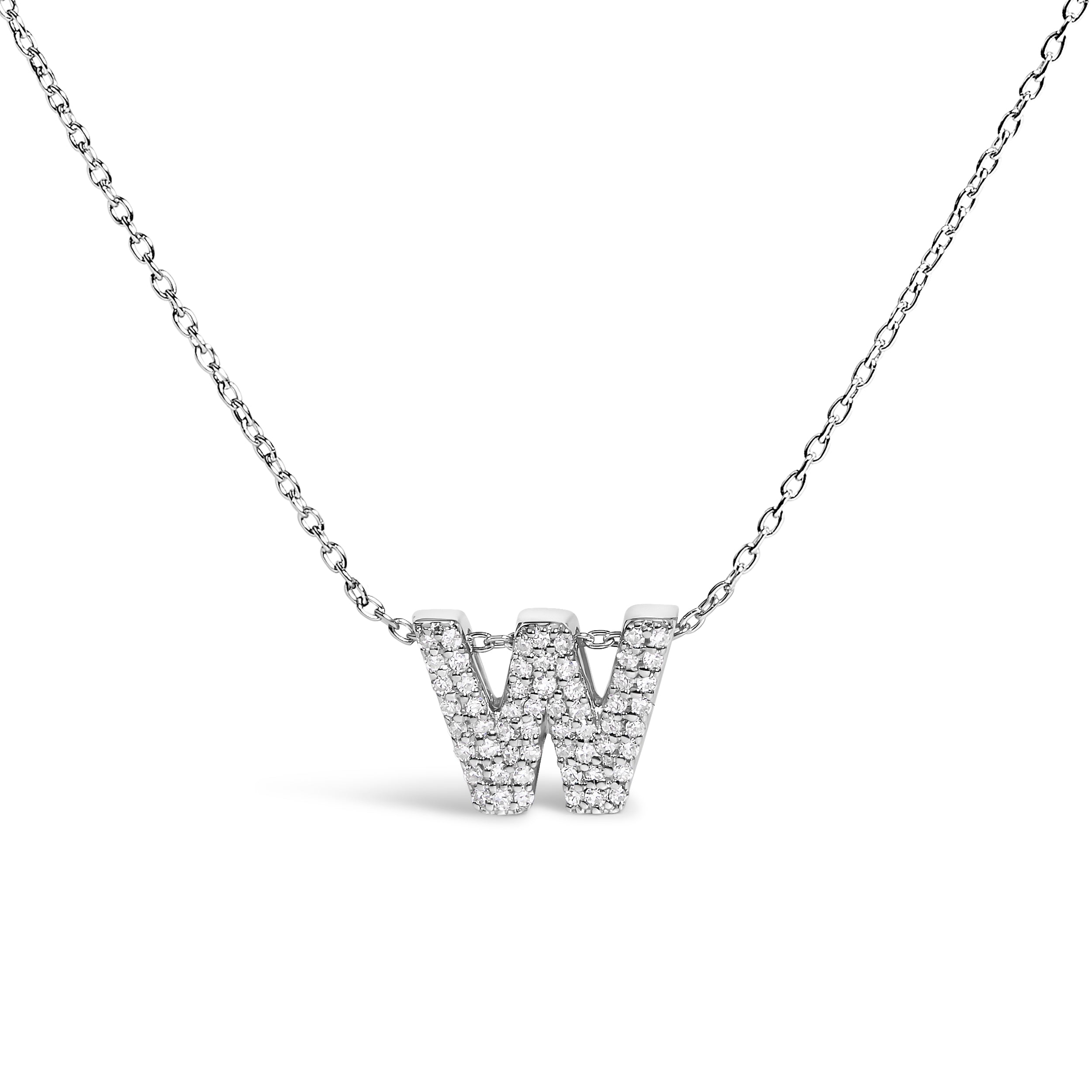 10K White Gold Diamond Accent "A" Initial Bubble Pendant Necklace