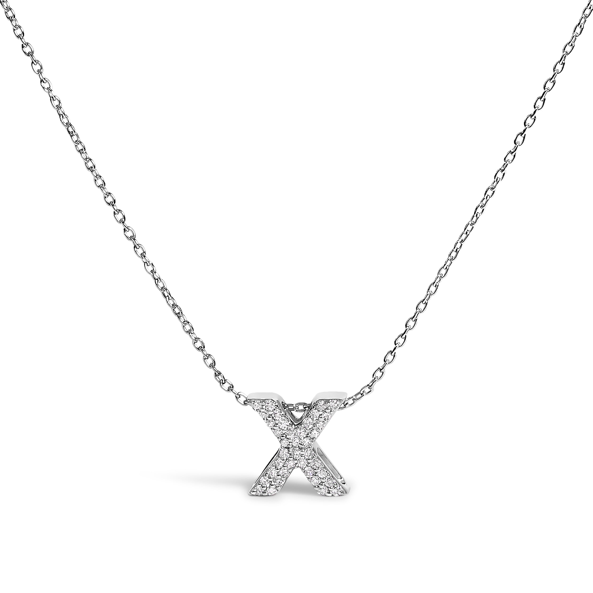 10K White Gold Diamond Accent "A" Initial Bubble Pendant Necklace