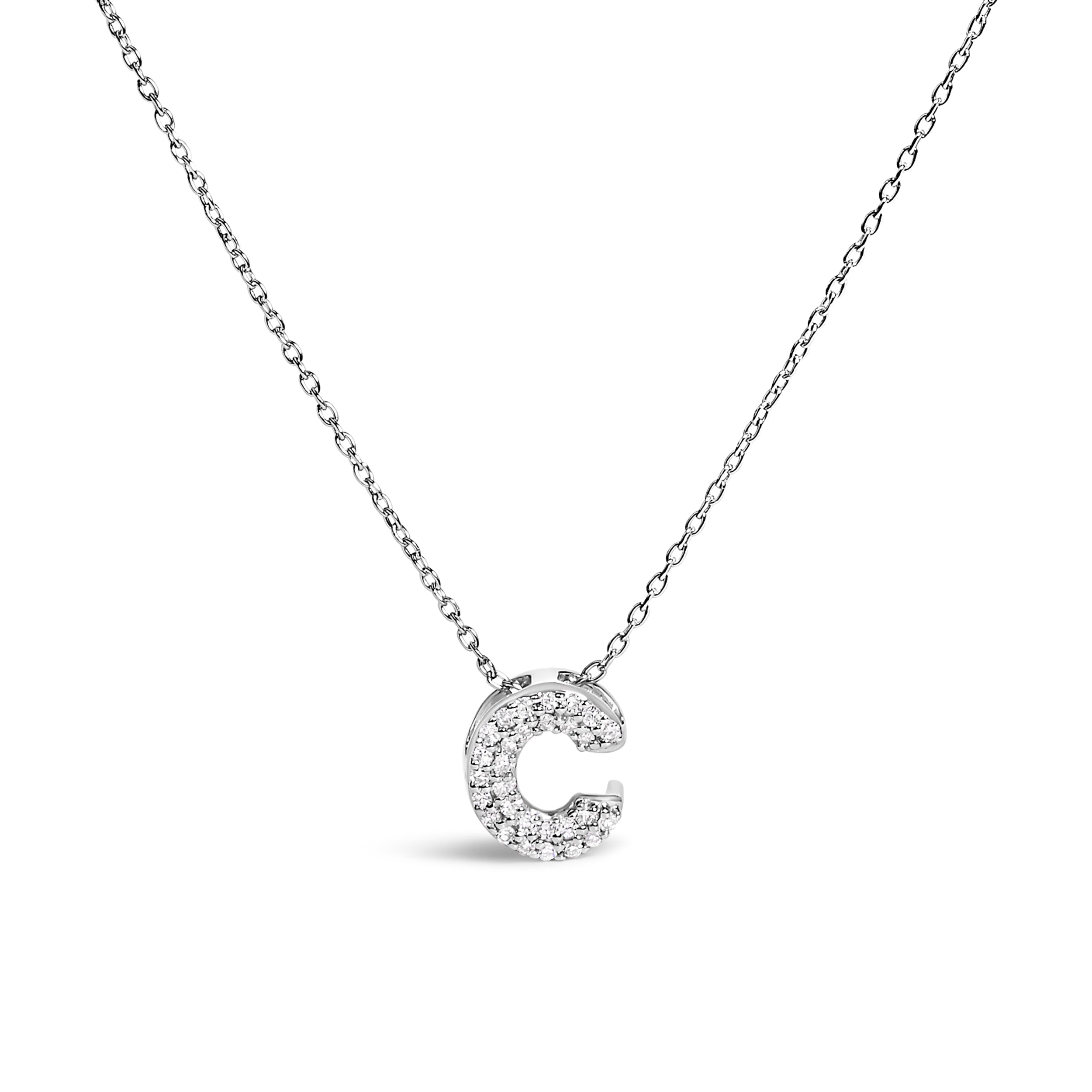 10K White Gold Diamond Accent "A" Initial Bubble Pendant Necklace