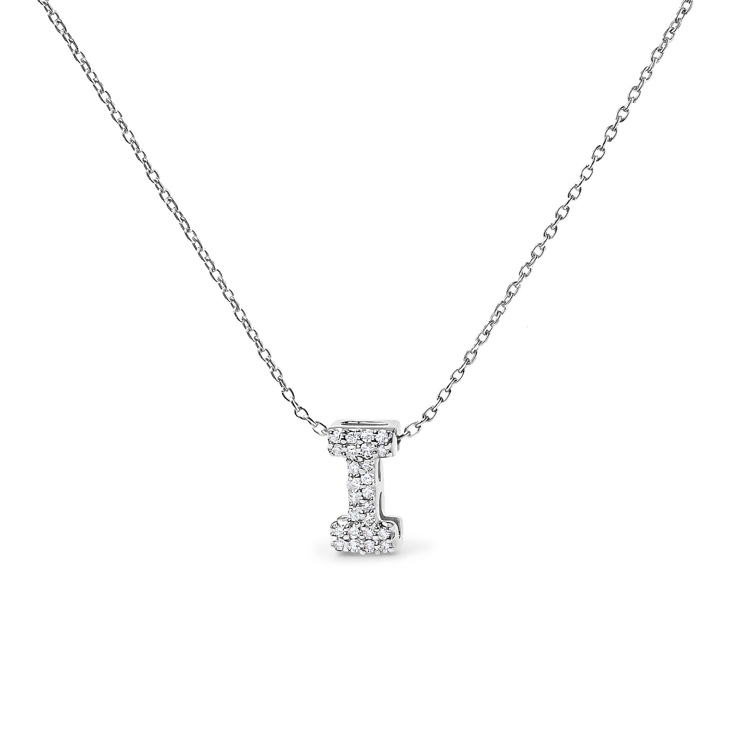 10K White Gold Diamond Accent "A" Initial Bubble Pendant Necklace