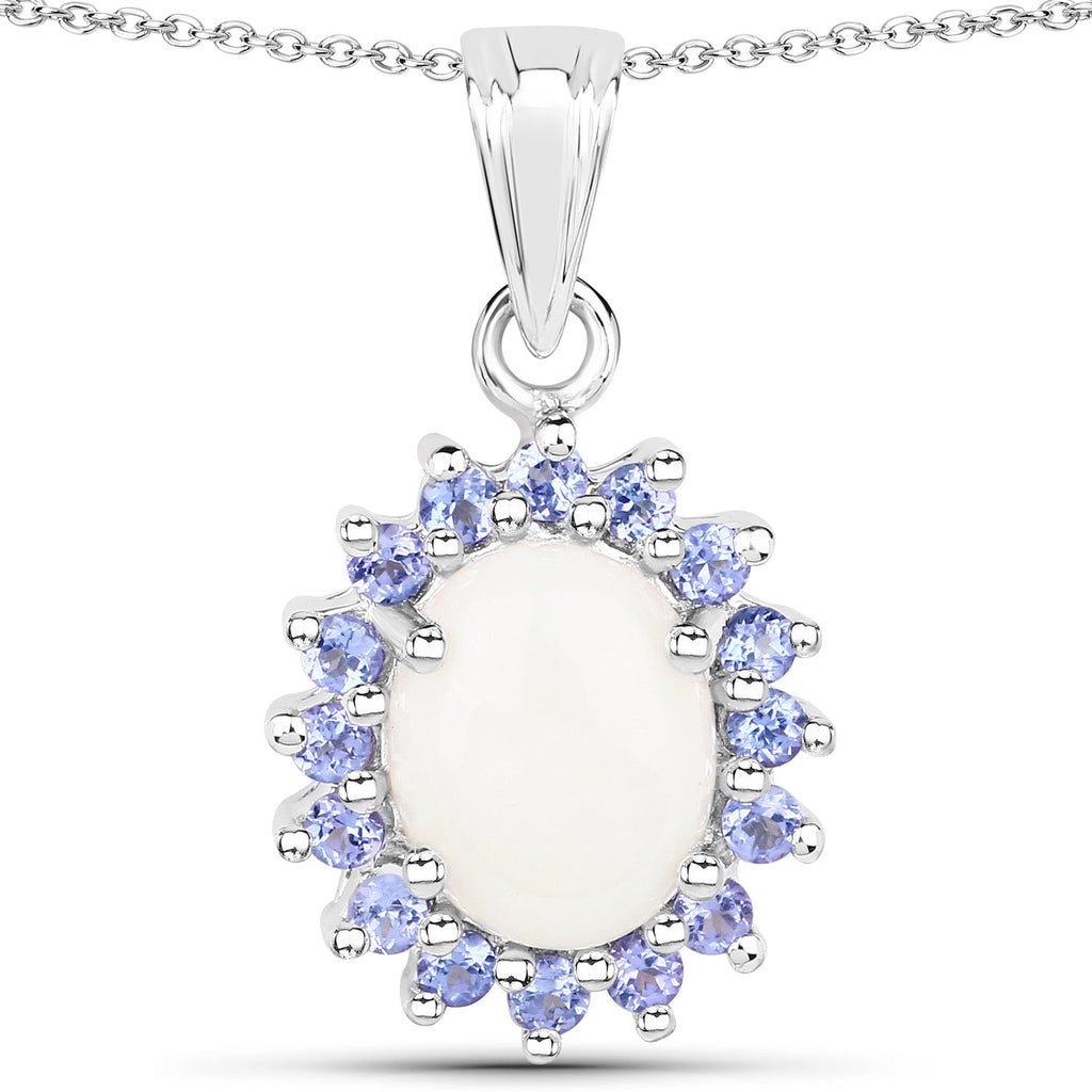 2.26 Carat Genuine Opal and Tanzanite .925 Sterling Silver Pendant