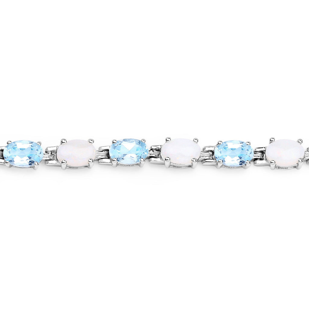 9.02 Carat Genuine Blue Topaz and Opal .925 Sterling Silver Bracelet
