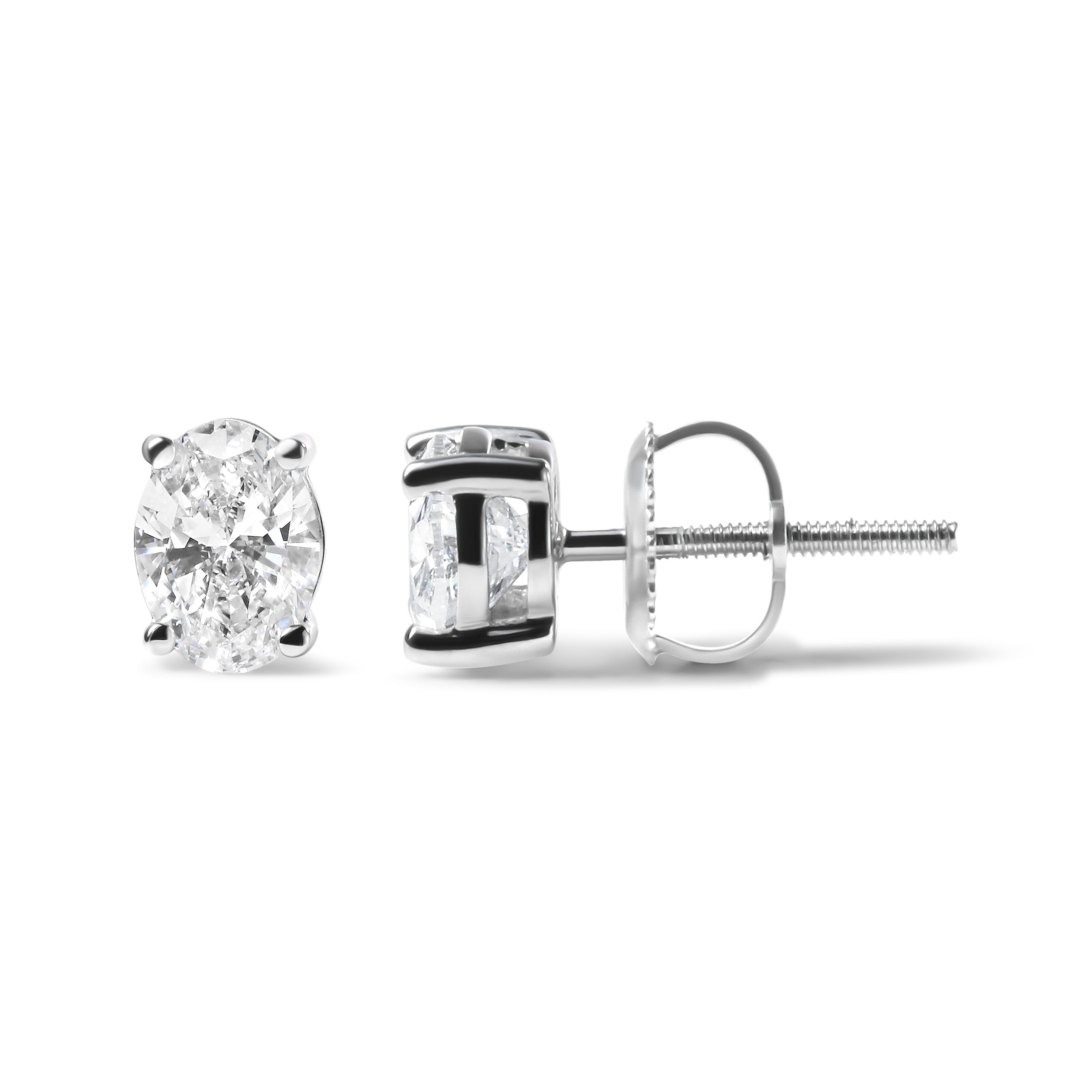 14K White Gold 3/4 Carat Total Weight Oval Shape Lab Grown Diamond Solitaire Stud Earrings (F-G Color, VS1-VS2 Clarity)