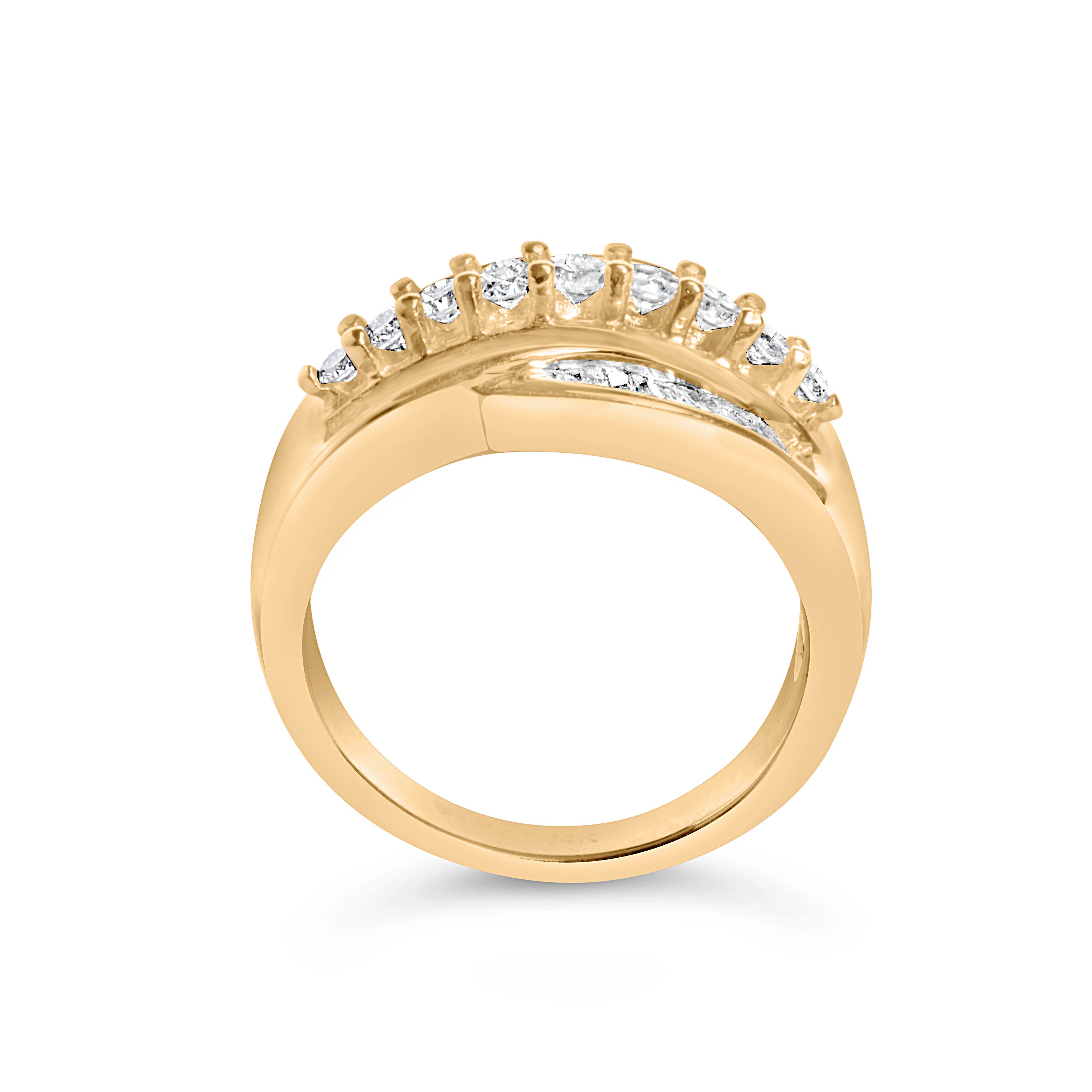 14K Yellow Gold 1.00 Carat Total Weight Diamond Cocktail Cluster 5 Stone Ring (H-I Color, SI1-I1 Clarity) - Ring Size 7