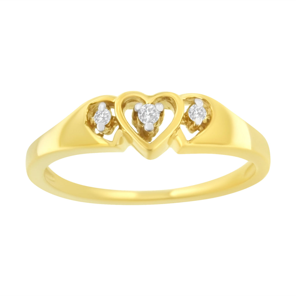 10K Yellow Gold 1/20 cttw Diamond Triple Heart Diamond Ring (K-L, I1-I2) - Size 7