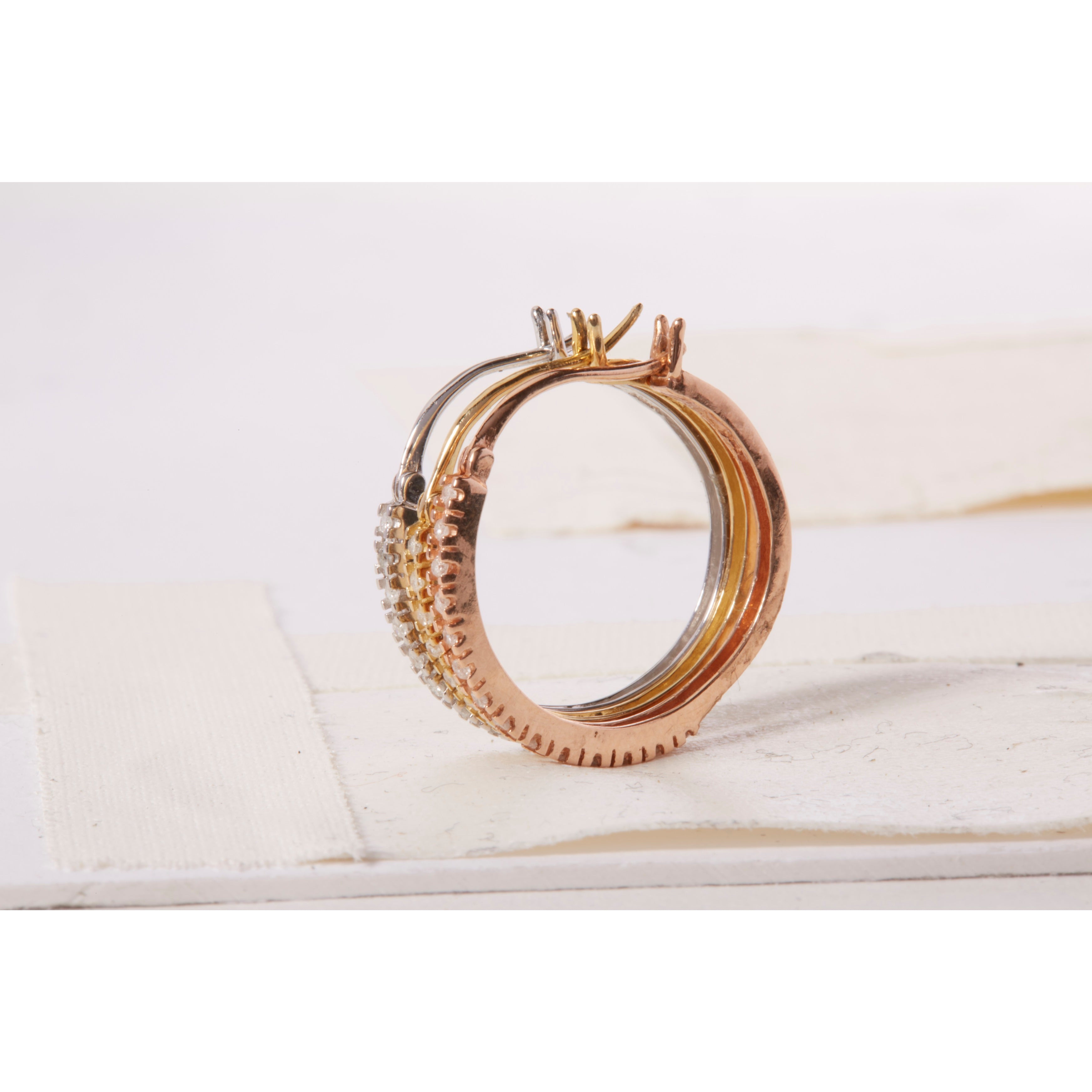 14K Tri-Toned Gold 1/3 Cttw Diamond Triple Hoop Earrings (I-J Color, I2-I3 Clarity) - 22 MM