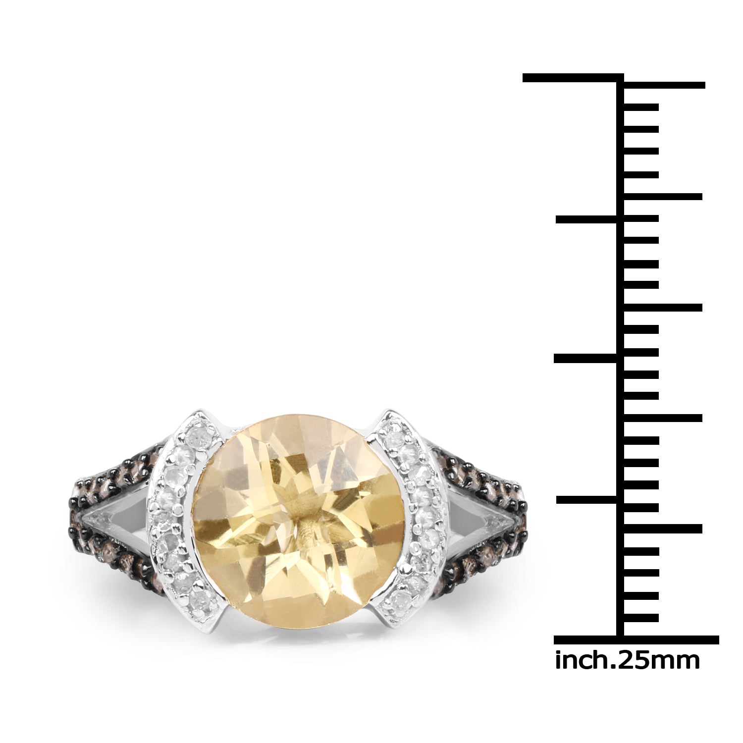 3.64 Carat Genuine Citrine, Champagne Diamond, and White Diamond .925 Sterling Silver Ring