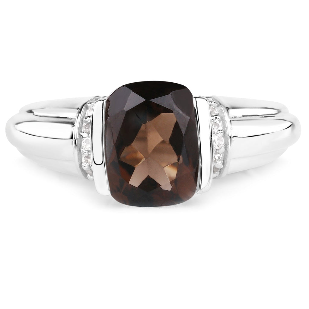 2.03 Carat Genuine Smoky Quartz & White Topaz .925 Sterling Silver Ring