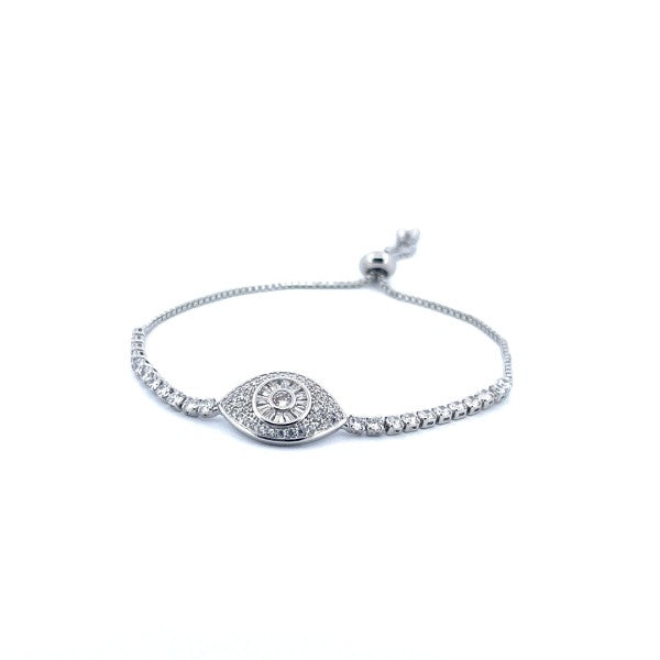 Sterling Silver Evil Eye Tennis Bracelet with Whit