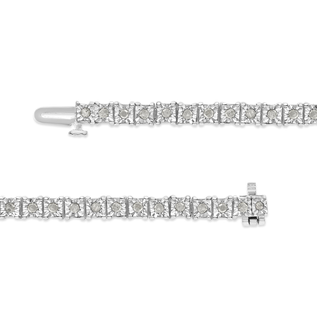 .925 Sterling Silver 1.0 Cttw Diamond Square Frame Miracle-Set Tennis Bracelet (I-J Color, I3 Clarity) - 7"
