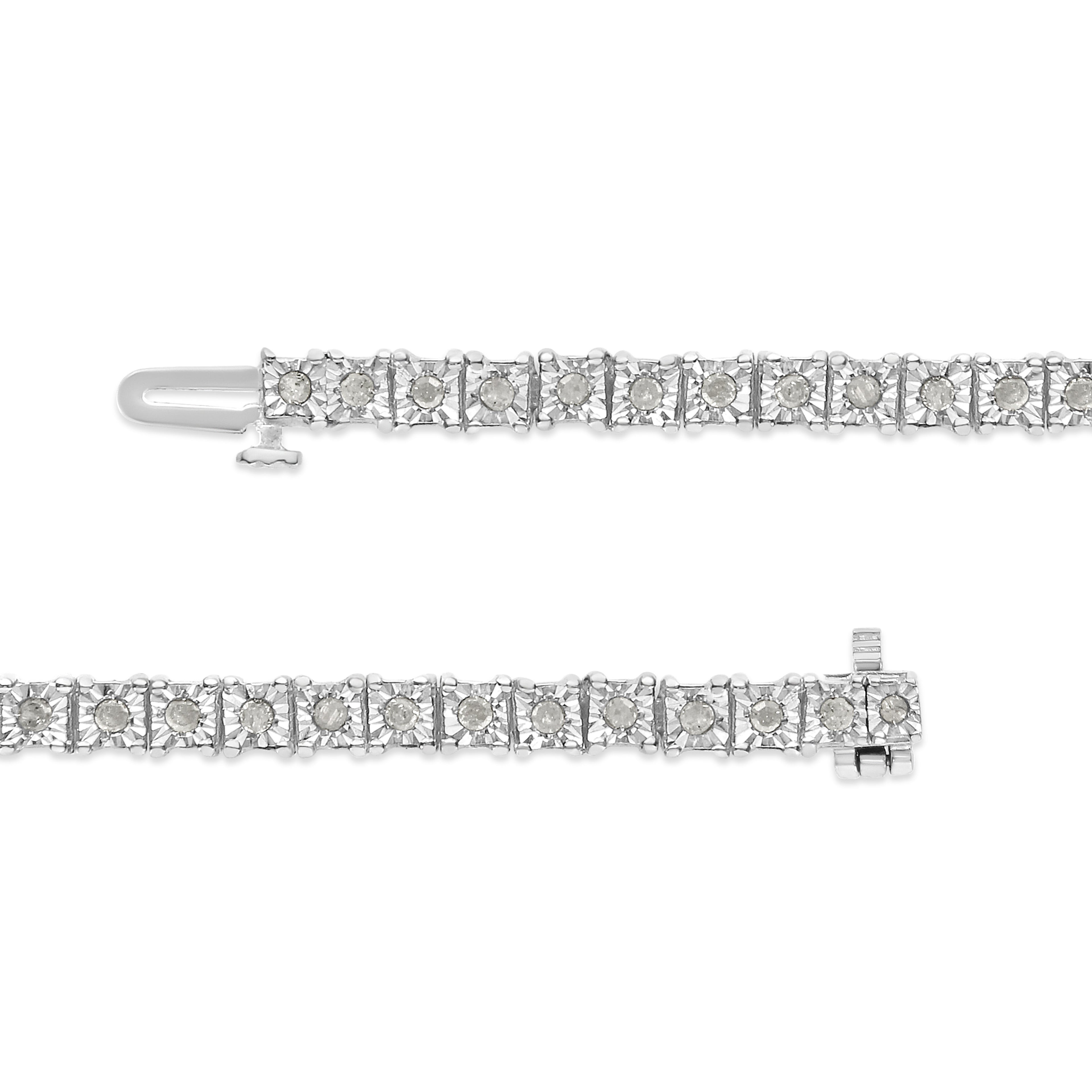 .925 Sterling Silver 1.0 Cttw Diamond Square Frame Miracle-Set Tennis Bracelet (I-J Color, I3 Clarity) - 7"