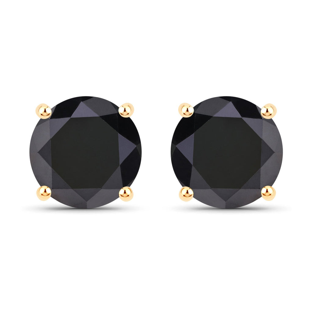 4.77 Carat Genuine Black Diamond 14K Yellow Gold Earrings