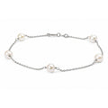 14K White Gold Cultured White Freshwater Pearl Station Bracelet