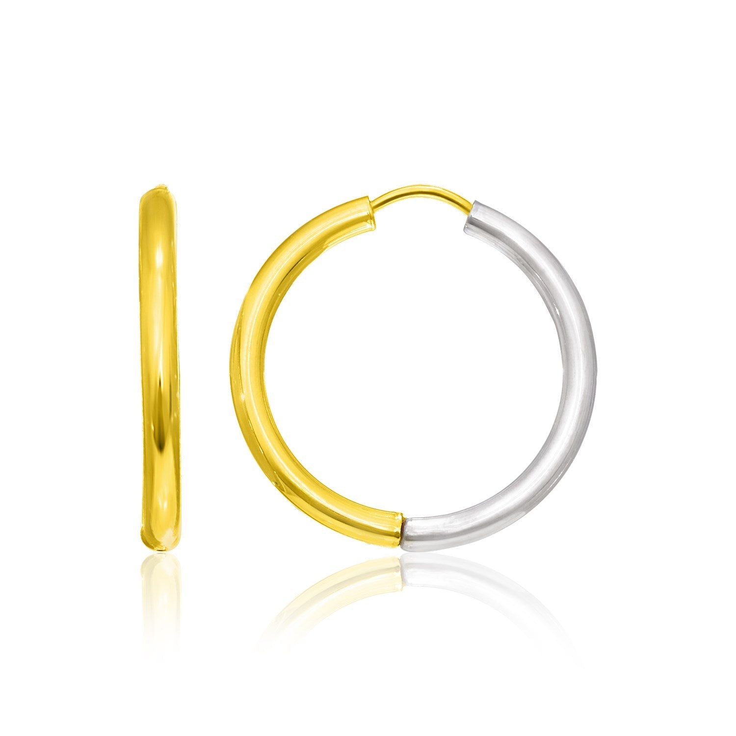 14k Two-Tone Gold Hinged Hoop Earrings