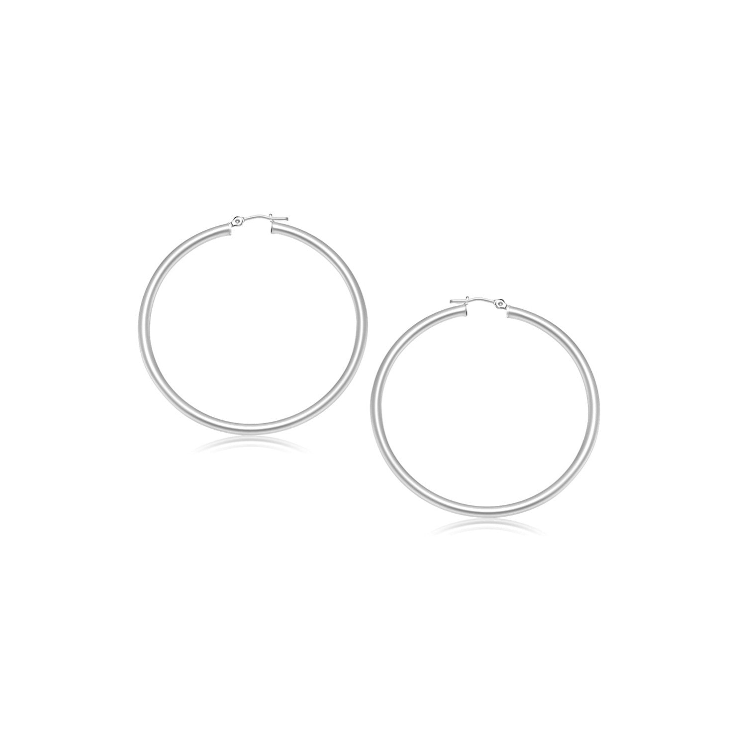 14k White Gold Polished Hoop Earrings (2 mm)