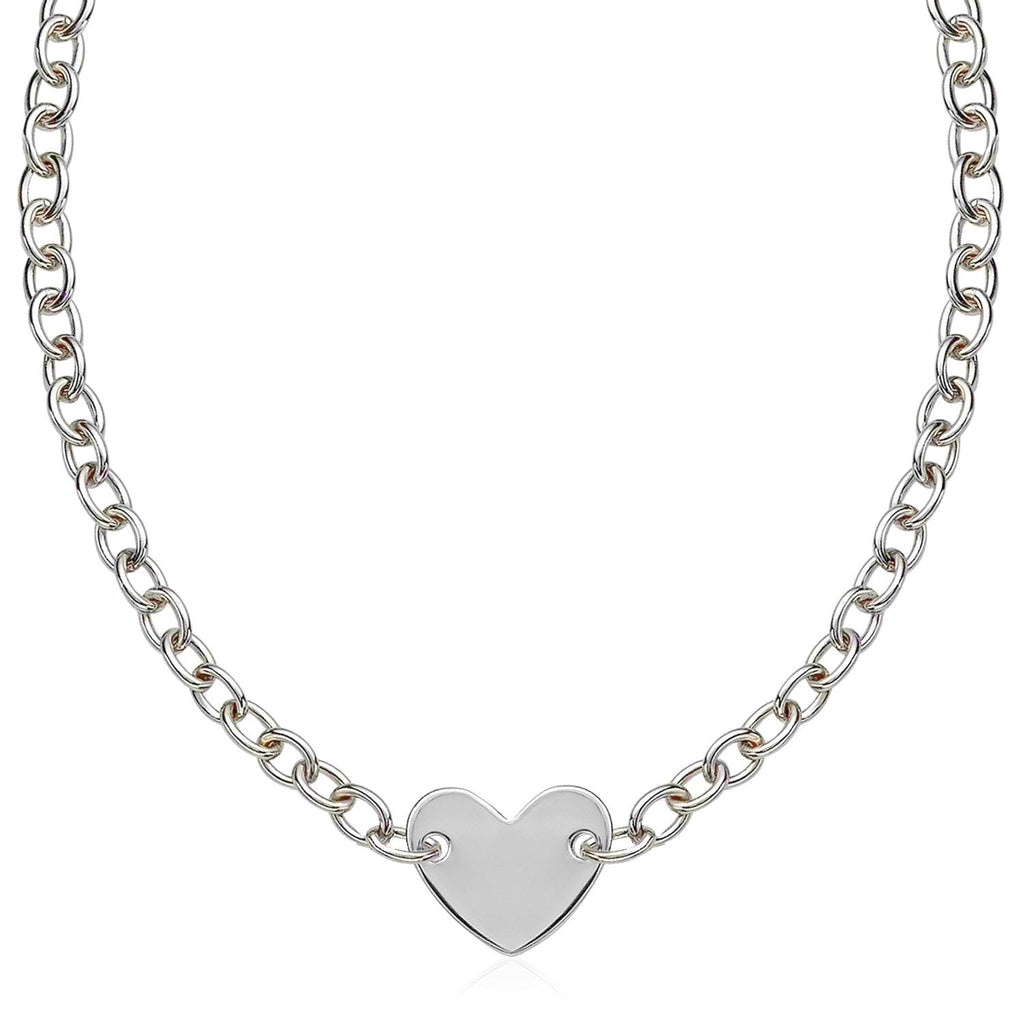 Pulsera de cadena de plata de ley con baño de rodio y motivo de corazón plano