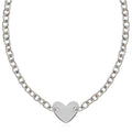 Pulsera de cadena de plata de ley con baño de rodio y motivo de corazón plano