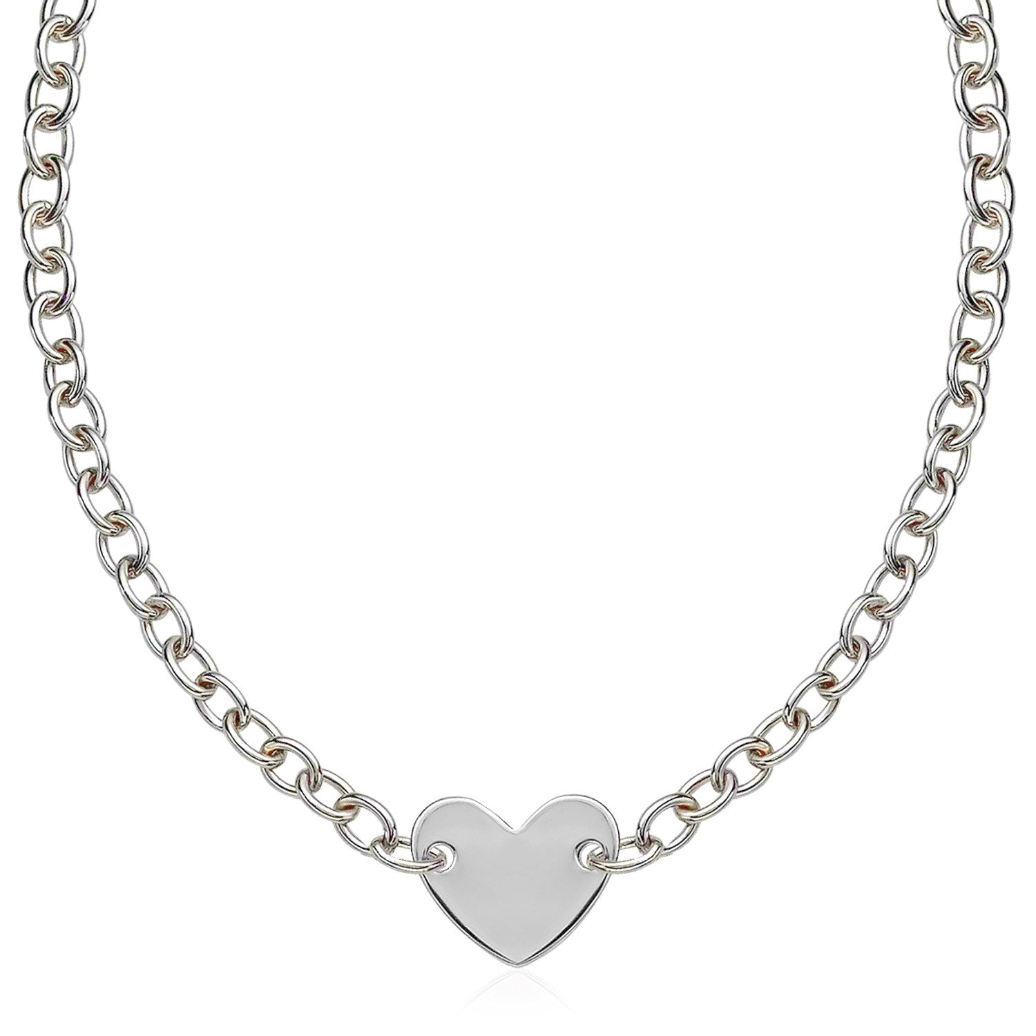 Pulsera de cadena de plata de ley con baño de rodio y motivo de corazón plano