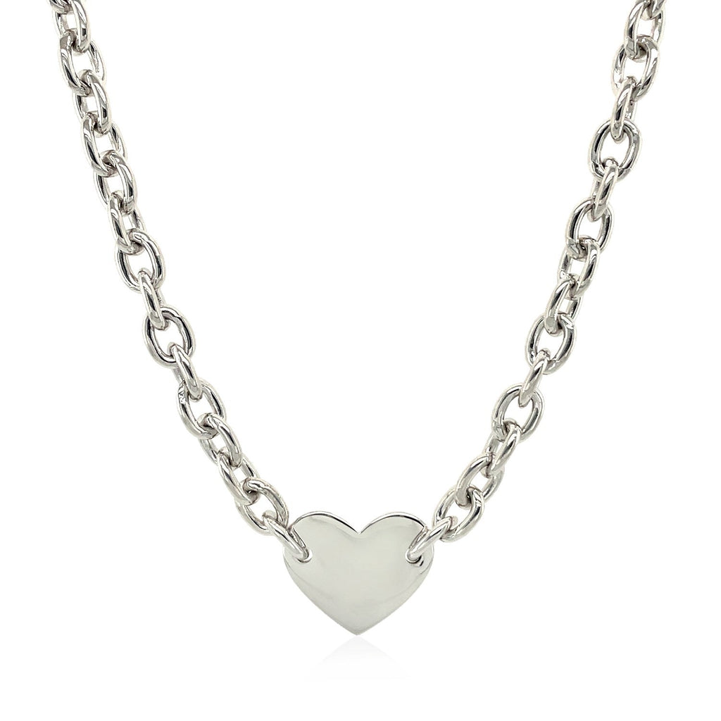 Pulsera de cadena de plata de ley con baño de rodio y motivo de corazón plano