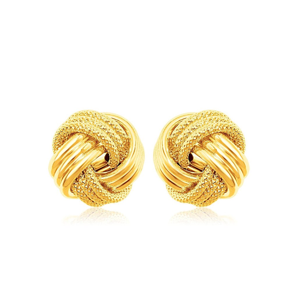 14k Yellow Gold Love Knot with Ridge Texture Earrings