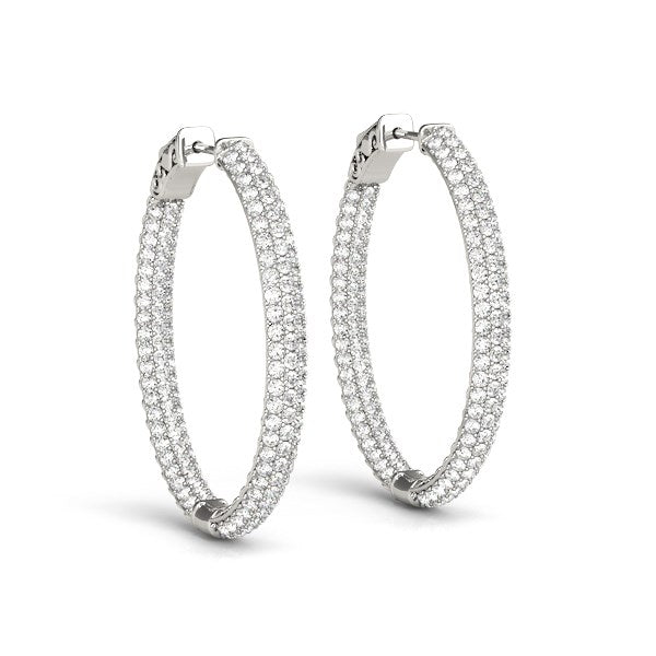 14k White Gold Diamond Hoop Double-Sided Three-Row Earrings (2 cttw)