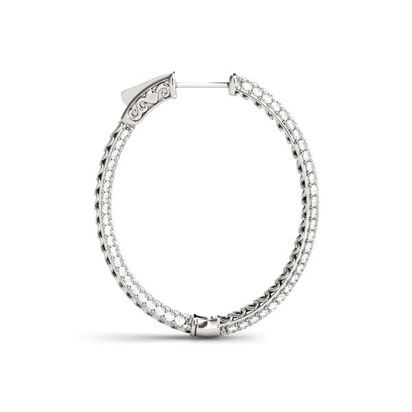 14k White Gold Diamond Hoop Double-Sided Three-Row Earrings (2 cttw)