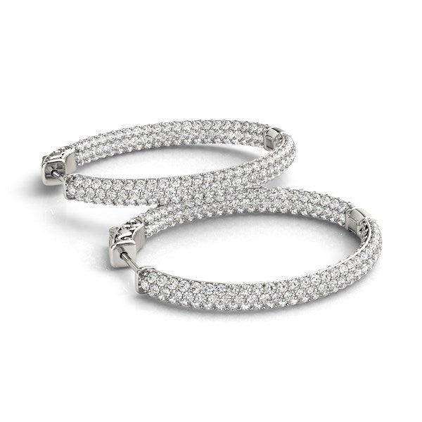 14k White Gold Diamond Hoop Double-Sided Three-Row Earrings (2 cttw)